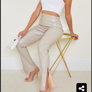 Petite Stone PU Split Hem Trousers